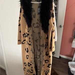 Fabulous Furs Leopard Pattern Coat with Black Collar